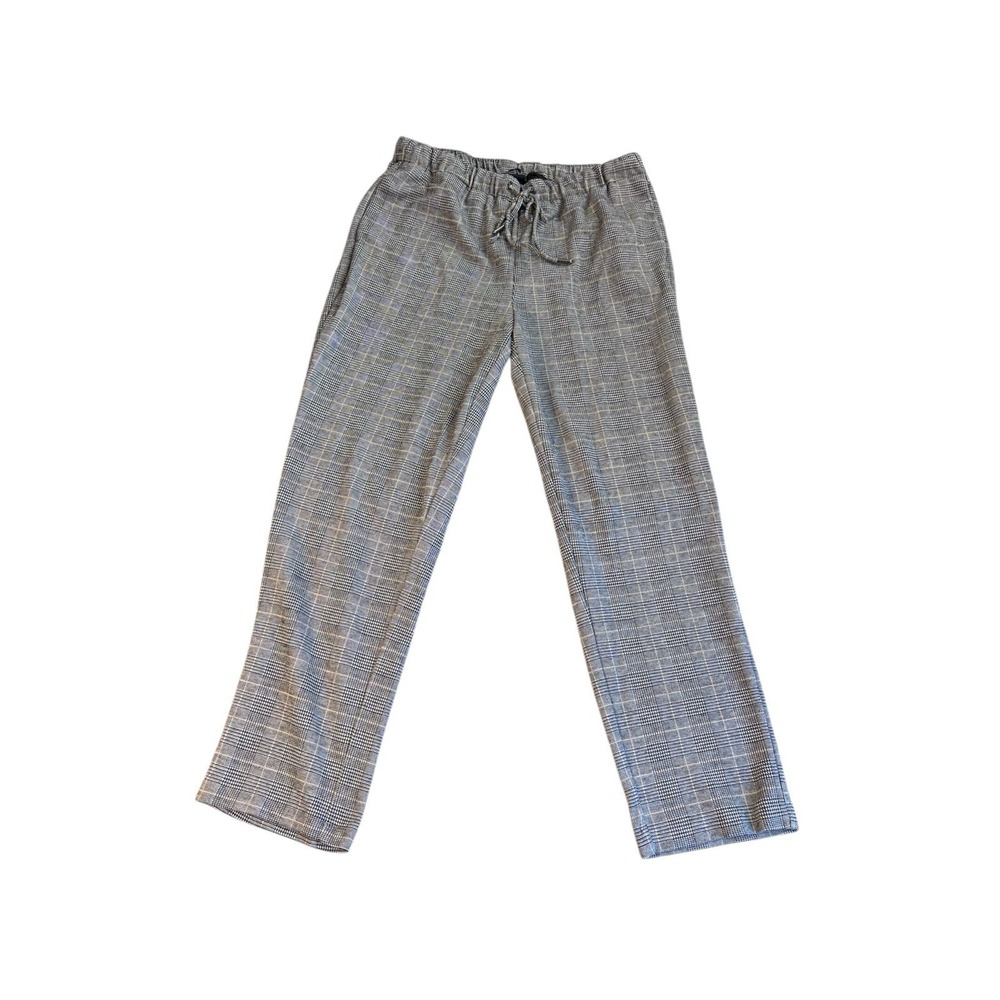 Drawstring Plaid Wide-Leg Pants - Gray
